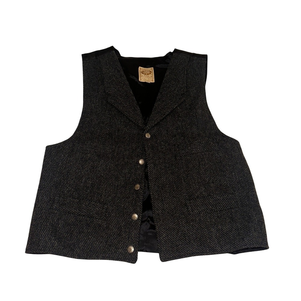 Wah Maker Frontier Clothing Mens Wool Herringbone Western Vest Grey L 523744 USA